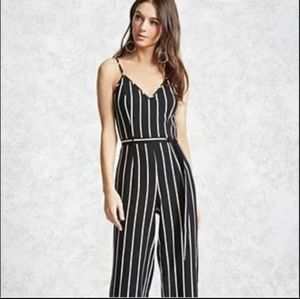 Forever 21 Striped Halter Open Back Jumpsuit Medium